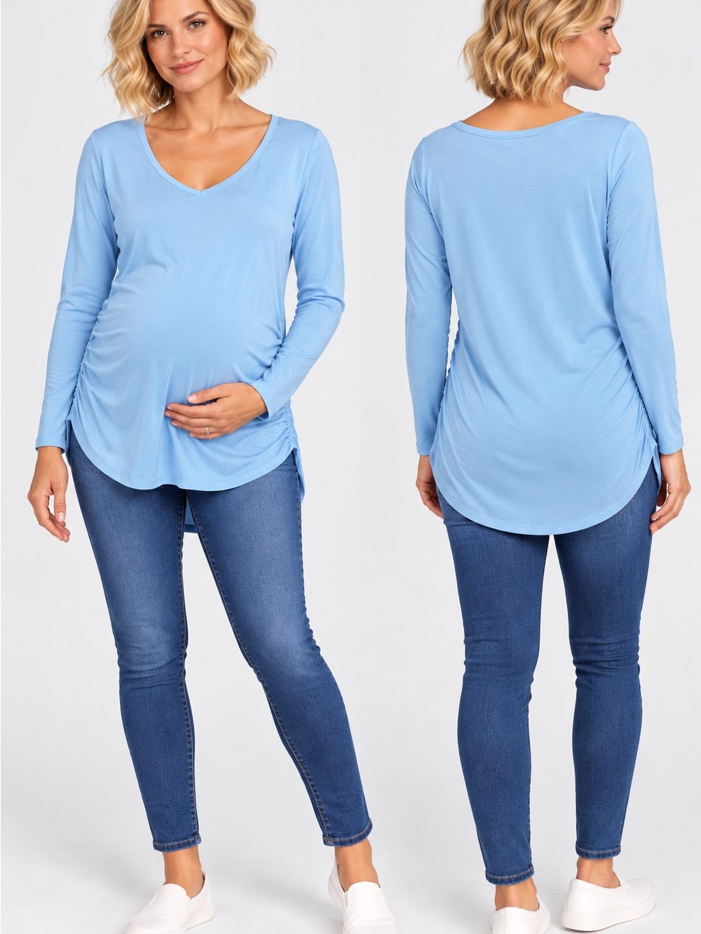 Time and Tru Sky Blue V-Neck Long Sleeve Maternity Top